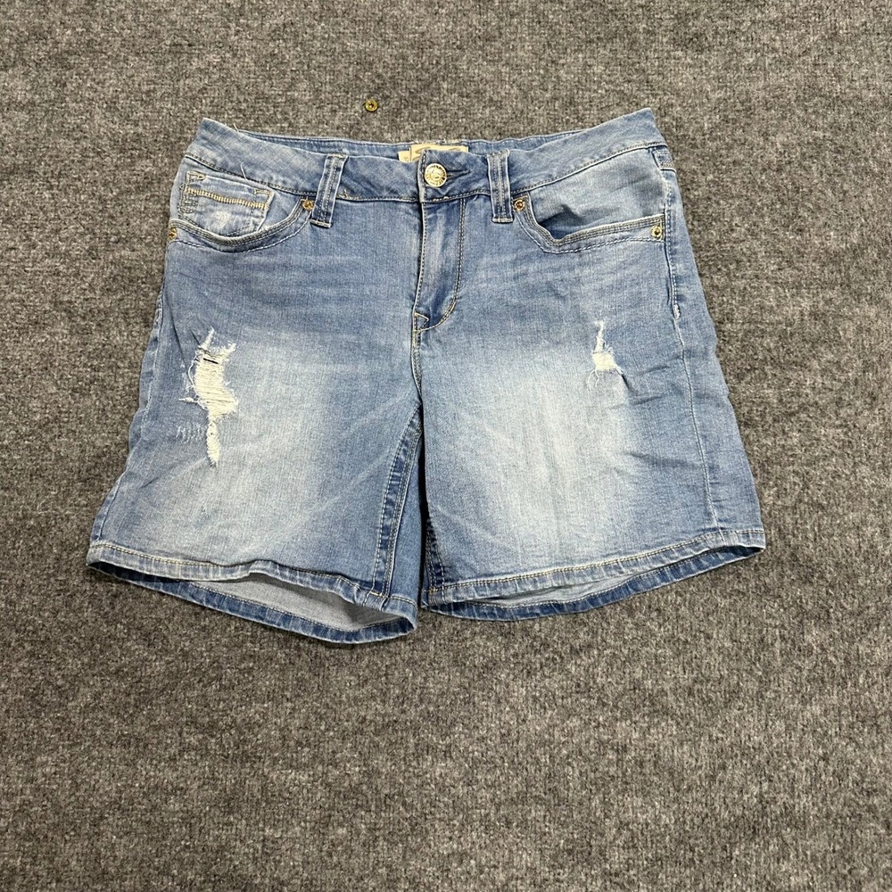 Seven7 Denim Shorts Womens Size 10 Blue Distressed Frayed Hem Casual Stretch